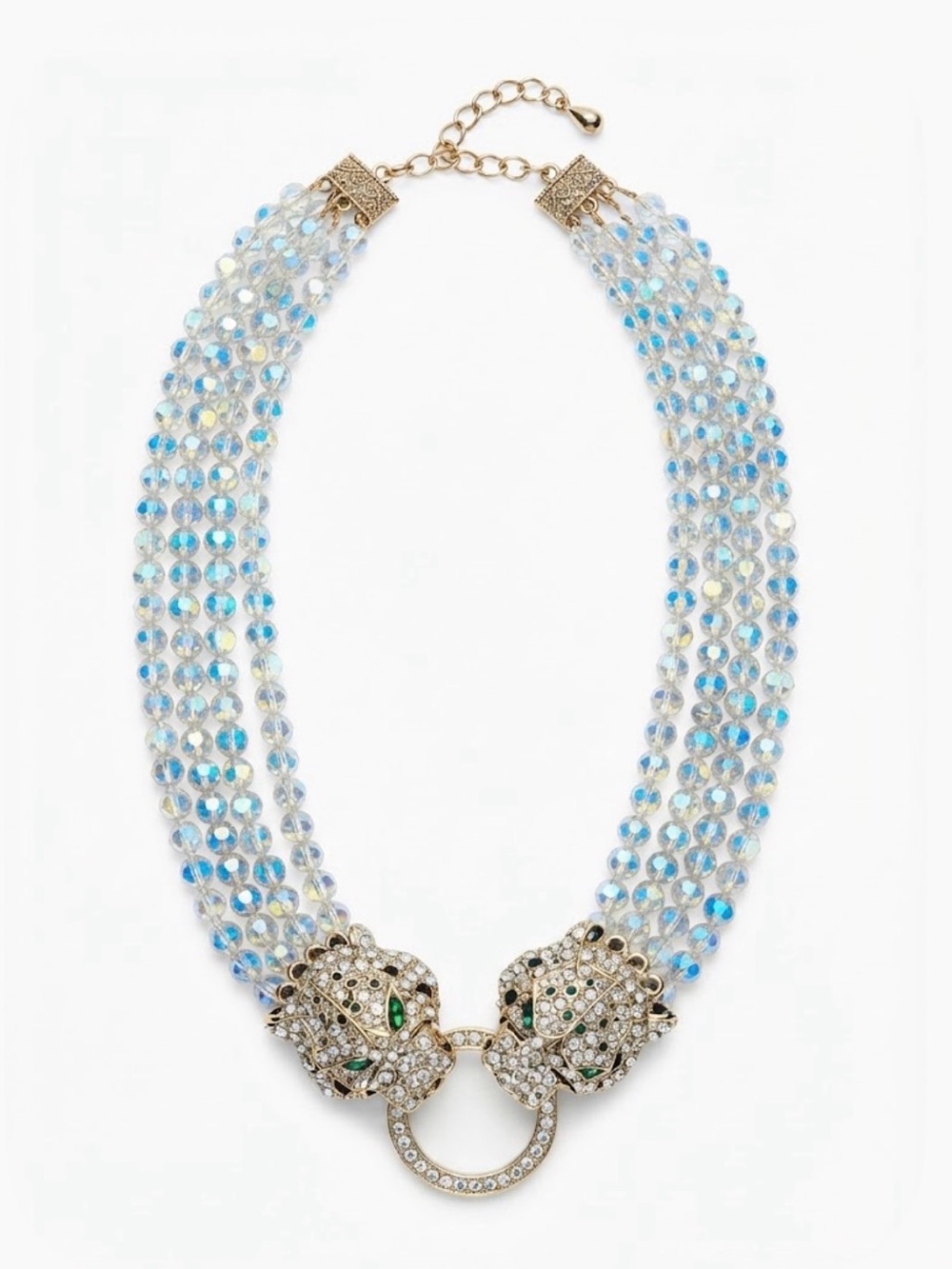 NWT ⚜️💎⚜️ Eye Candy Los Angeles Double Leopard Glass Bead Statement Necklace - Picture 5 of 6
